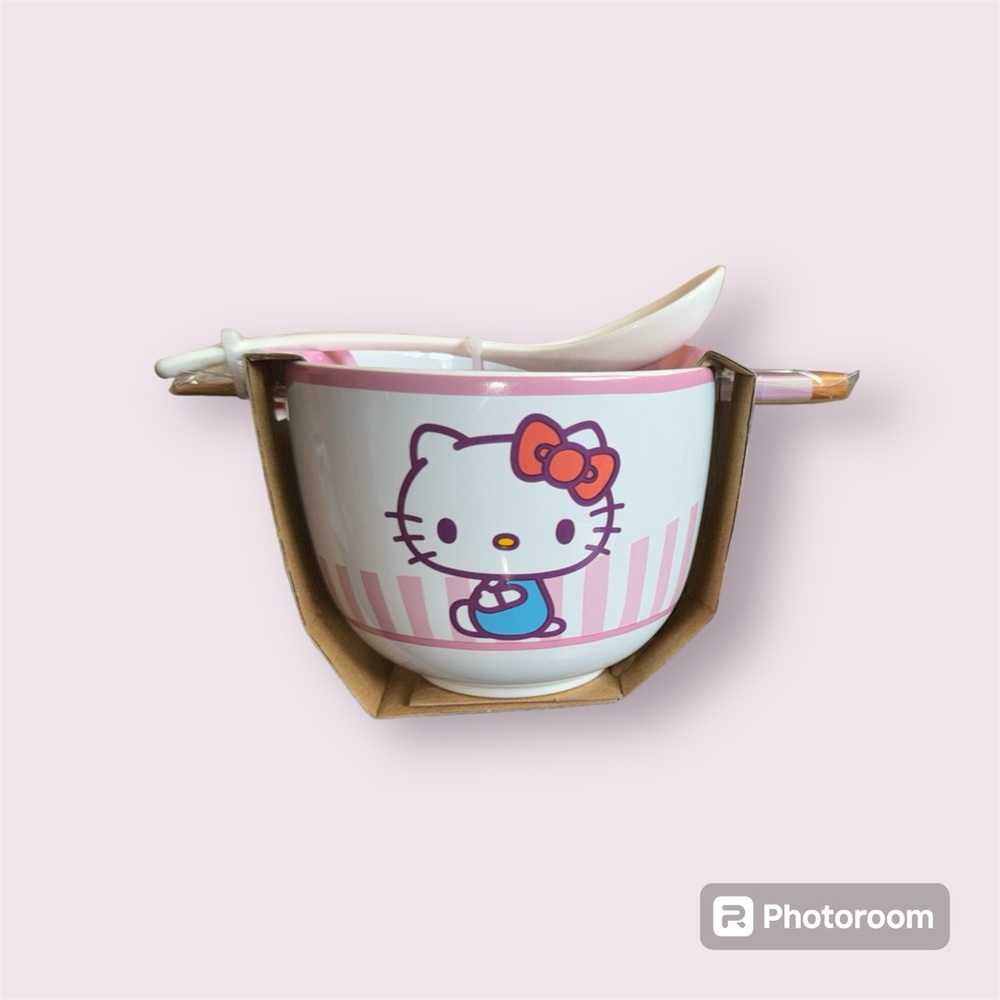 Hello Kitty Ceramic Bowl with Chopsticks and‎ Spoon